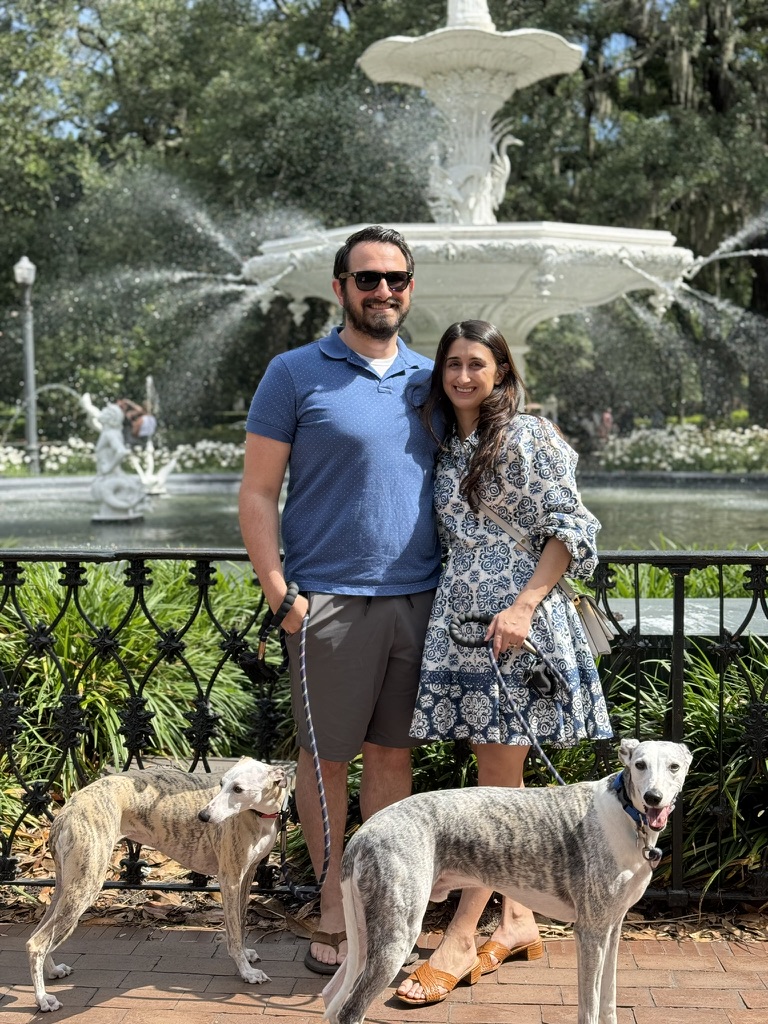 Will and Aleisha with their whippets Bleu and Sammy
